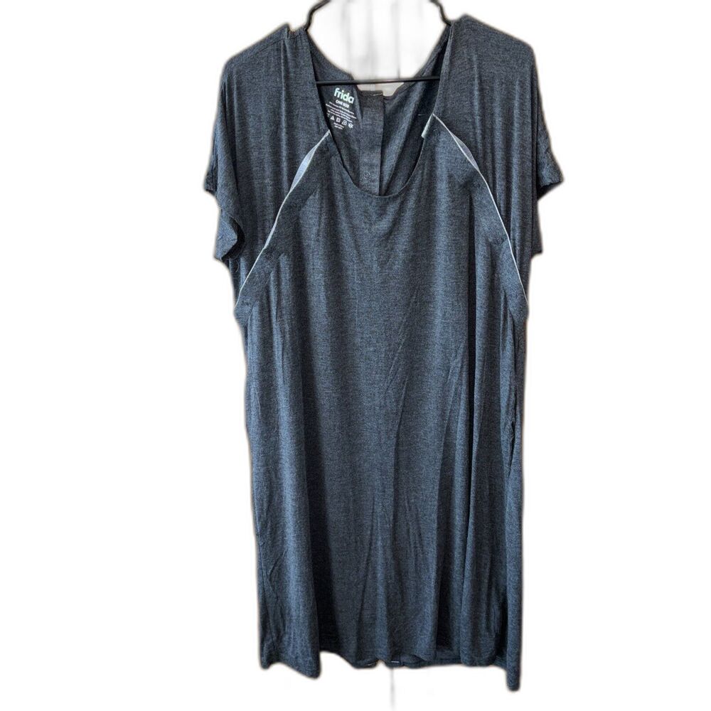 Frida Dress Women One Size Gray Nursing Labor Snaps Back Front Hospital Pockets
